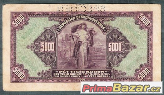 Staré bankovky - 5000 korun 1920 VZÁCNÁ serie A – fotografie 2