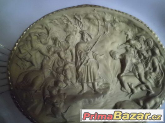 Pěkný starý ozdobný talíř- Růžový porcelán s motivem – fotografie 2