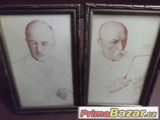 Dva pěkné staré obrázky Prezidenti - Beneš a Masaryk – fotografie 2