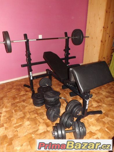 Posilovací lavice+čínka na bench+čínka na biceps+závaží – fotografie 4