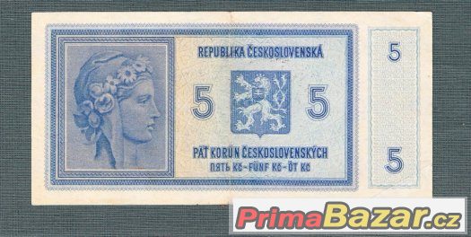 Staré bankovky - 5 korun 1940 Přetisk , Vzácná – fotografie 2