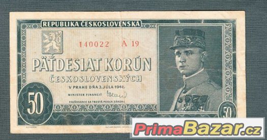 Staré bankovky - 50 kčs 1948 neperforovana – fotografie 1