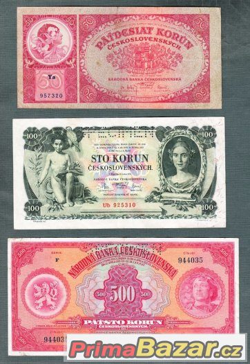 Staré bankovky První republika 1919-1929 , 9kusů – fotografie 3