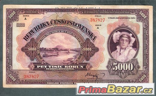 Staré bankovky - 5000 korun 1920 VZÁCNÁ serie A – fotografie 1