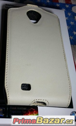 Samsung S4 i9505...BMW...Flip Kožené Pouzdro BÉŽOVÉ-krémové – fotografie 4