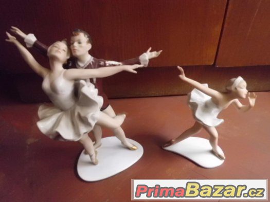 2 pěkné Starožitné porcelánové sošky Baletky - značeno – fotografie 1