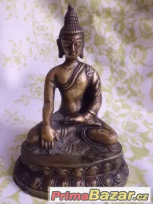 Super - Starožitný bronzový Gautama Budha na lotosovém květu