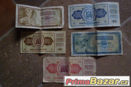 Dinara 50 10 100. 5 bankovek Dinar Jugoslavie – fotografie 1
