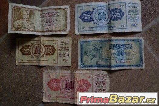 Dinara 50 10 100. 5 bankovek Dinar Jugoslavie – fotografie 2