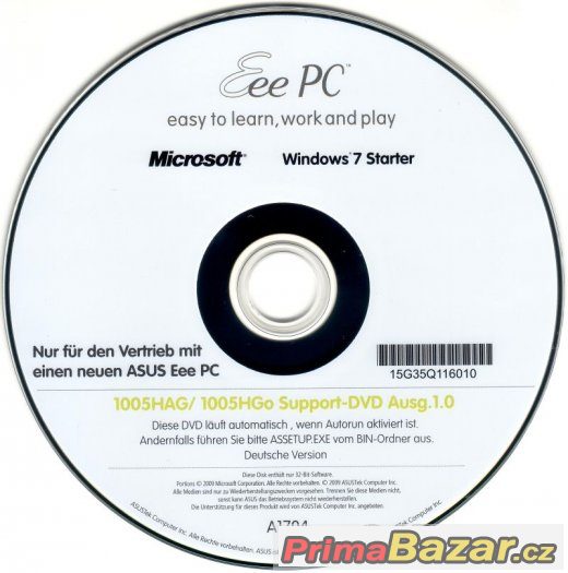 Windows 7 Starter pro Asus Eee PC (support DVD) – fotografie 1