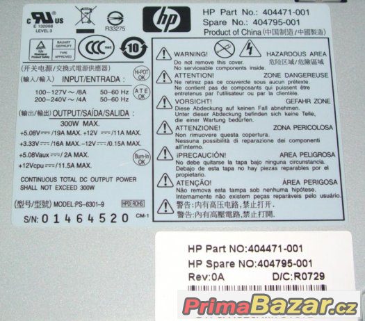 Zdroj HP PS-6301-9 300W P/N: 404471-001 - Funkční – fotografie 2