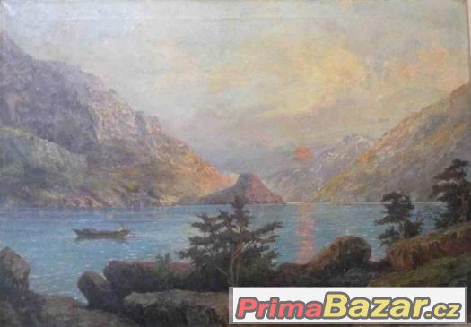 C. Schleuning - Jezero v horách - starý olej na plátně. – fotografie 2