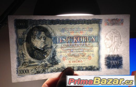 Staré bankovky 1000 korun 1934 NEPERFOROVANA skoro bezvadná, – fotografie 4