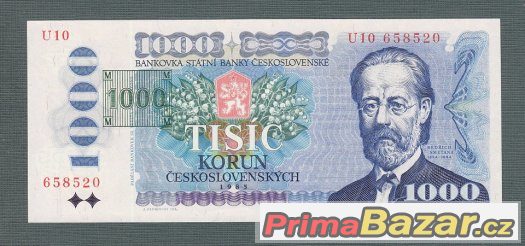 Staré bankovky - 1000 kčs 1985 Smetana KOLEK serie U – fotografie 1