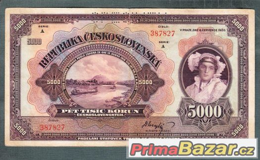 Staré bankovky - 5000 korun 1920 VZÁCNÁ serie A – fotografie 1