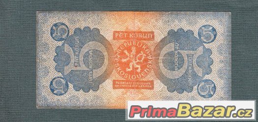 Staré bankovky - 5 korun 1921 vzácná – fotografie 2