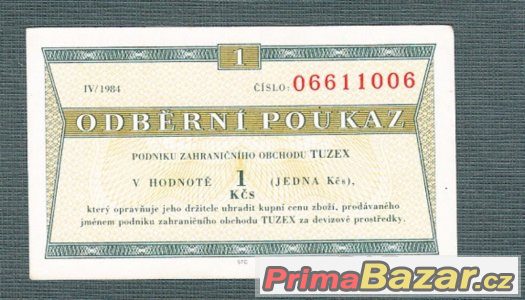 Staré bankovky - TUZEX 1kčs pěkný stav – fotografie 1
