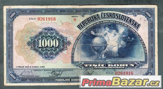 Staré bankovky 1000 korun 1932 NEPERFOROVANA – fotografie 1