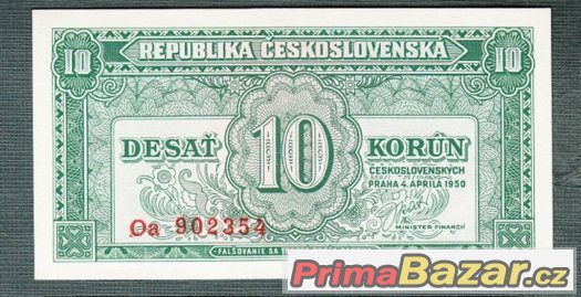 Staré bankovky - 10 kčs 1950 bezvadný stav – fotografie 1