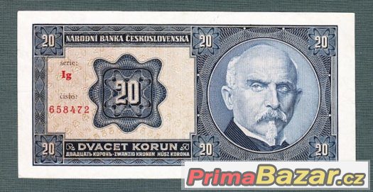 Staré bankovky - 20 korun 1926 pěkný stav – fotografie 1
