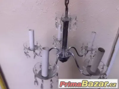 Pěkný starý pětiramenný chromovaný Art Lustr s ověsy
