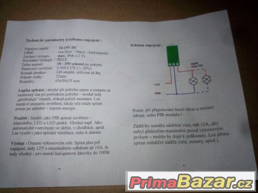 Pohybový senzor 12VDC, 10A relé. – fotografie 4