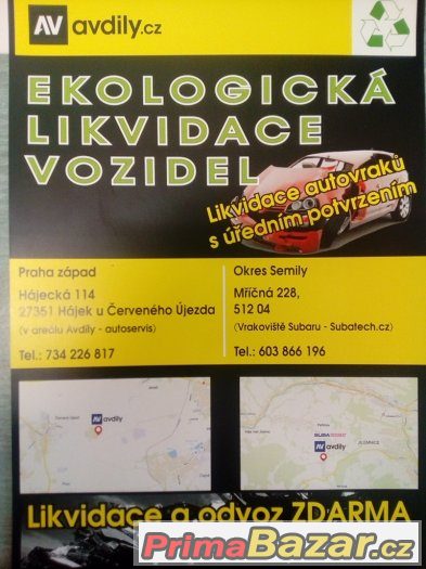 ZDARMA EKOLOGICKÉ LIKVIDACE VOZIDEL A AUTOVRAKŮ ZDARMA – fotografie 1