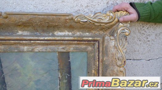 Velikánský obraz řezaný masivní rám Olej na plátně sign. – fotografie 3