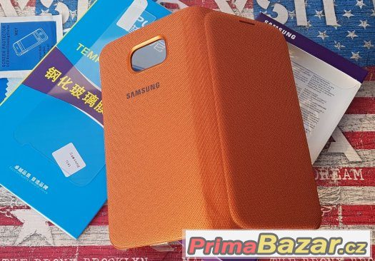 Samsung S6 G920 Flip Pouzdro oranžové + Ochranné Sklo – fotografie 5