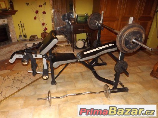 Posilovací lavice+čínka na bench+čínka na biceps+závaží – fotografie 1