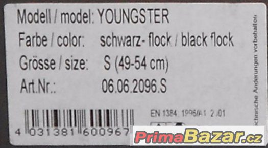 Casco youngster black-flock 49-54 cm velikost S NOVÁ – fotografie 2