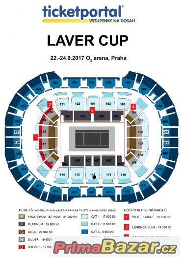 Laver Cup 1.kategorie sektor 112 střed kurtu super místo – fotografie 2