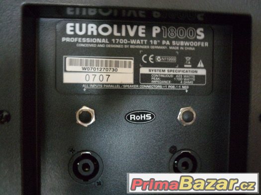 Subwoofer Behringer 18", 425/1700W, 4Ohmy,úprava,5 500,- – fotografie 2