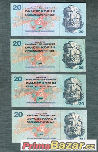 Staré bankovky - 20 kčs 1970 VŠECHNY VYDANÉ SERIE – fotografie 2