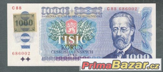 Staré bankovky - 1000 kčs 1985 Smetana KOLEK bezvadný stav – fotografie 1