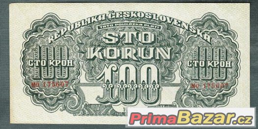 Staré bankovky - 100 korun 1944 NEPERFOROVANA – fotografie 1