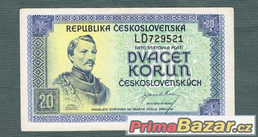 Staré bankovky - 20 kčs 1945 pěkná – fotografie 1