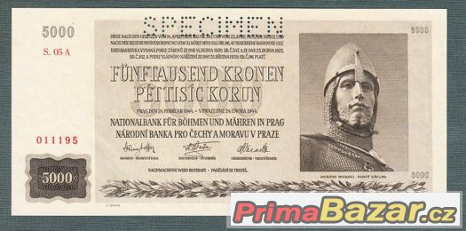 Staré bankovky - 5000 korun 1944 bezvadný stav – fotografie 1