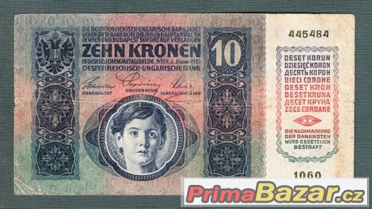 Staré bankovky - 10 korun 1915 bez přetisku – fotografie 1