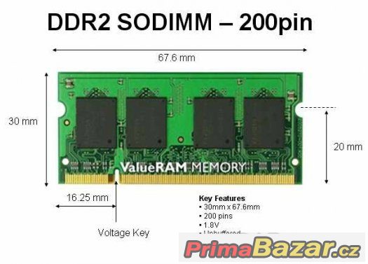Notebooková paměť SO-DIMM 1 GB DDR2-667  FUNKČNÍ – fotografie 1