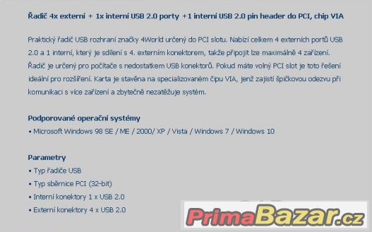 PCI USB 2.0 řadič 4+1, úplně nový – fotografie 4