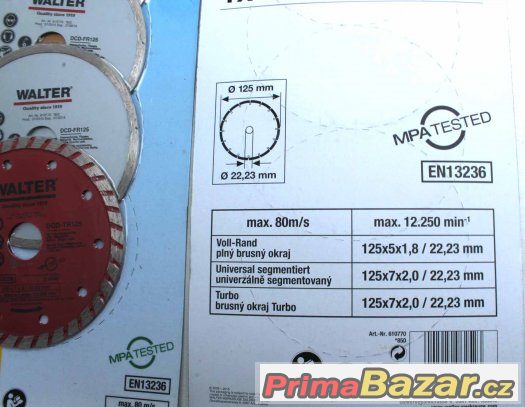 Sada 5 ks diamantových kotoučku 125mm Walter do rozbrusky – fotografie 3