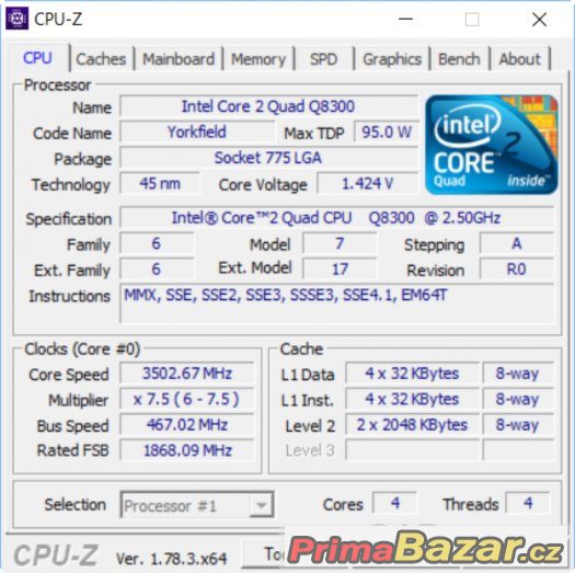 Intel Core 2 Quad Q8300 2,5@3,5GHz rock stable – fotografie 1
