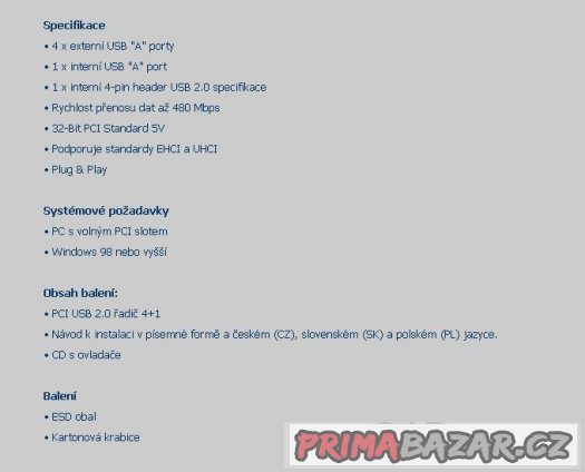 PCI USB 2.0 řadič 4+1, úplně nový – fotografie 5