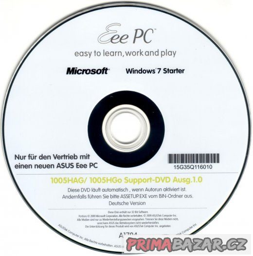Windows 7 Starter pro Asus Eee PC (support DVD) – fotografie 1