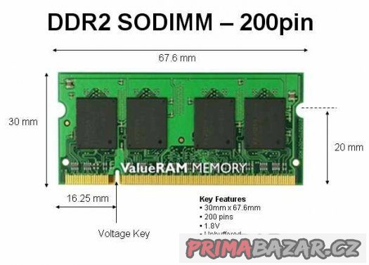 Notebooková paměť SO-DIMM 1 GB DDR2-667  FUNKČNÍ – fotografie 1