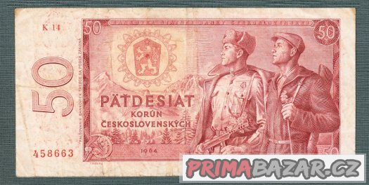 Staré bankovky 50 kčs 1964 VZÁCNÁ serie K – fotografie 1