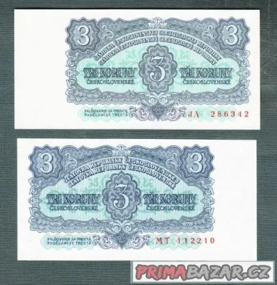 Staré bankovky - 3 kčs 1953 a 1961 OBĚ VERZE
