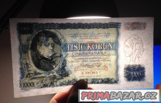 Staré bankovky 1000 korun 1934 NEPERFOROVANA skoro bezvadná, – fotografie 4