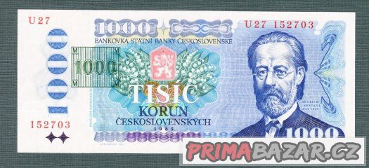 Staré bankovky - 1000 kčs 1985 KOLEK VZÁCNÁ serie U – fotografie 1